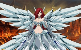 Erza Scarlet, крылья, аниме девушка