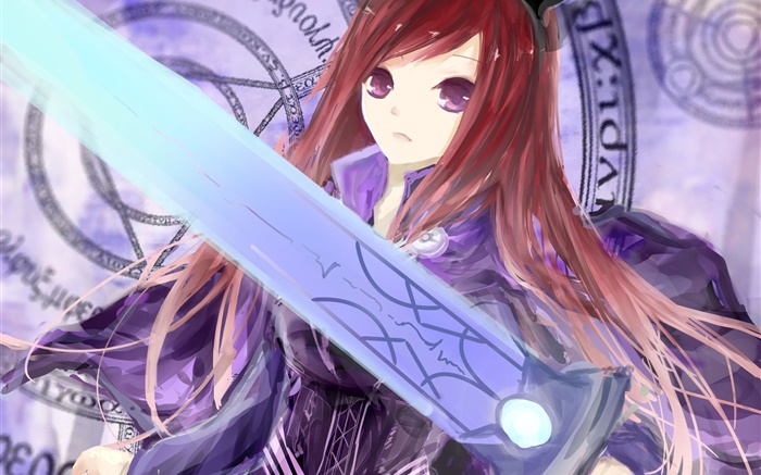 Fairy Tail, красные волосы девушка, меч, аниме обои,s изображение