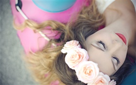 Девочка сон, цветы, розы, венок HD обои