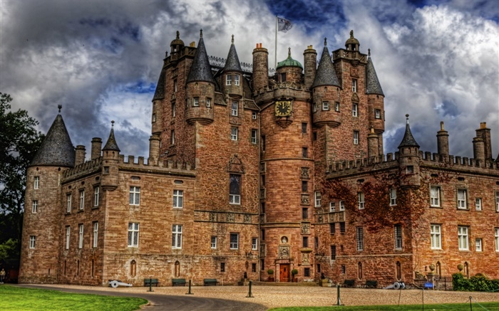 Glamis замок, Шотландия, облака, сумерки обои,s изображение