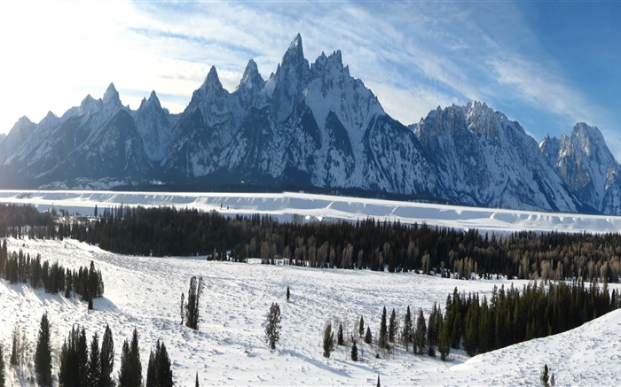 Гранд-Титон Национальный парк, штат Вайоминг, США, зима, горы, снег толщиной обои,s изображение