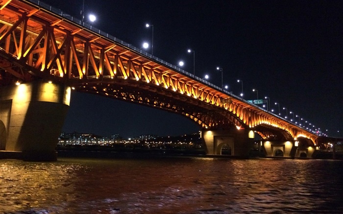 Ханган, мост, освещение, фонари, Сеул, Корея обои,s изображение