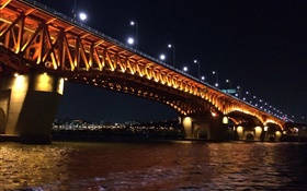 Ханган, мост, освещение, фонари, Сеул, Корея HD обои