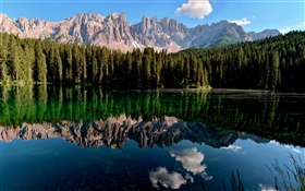 Озеро, отражение воды, горы, лес