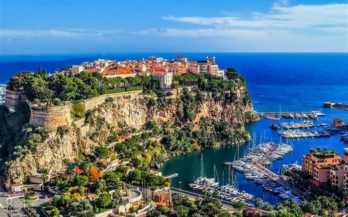 Монако, Монте-Карло, город, скалы, море, берег, дома, лодки обои,s изображение