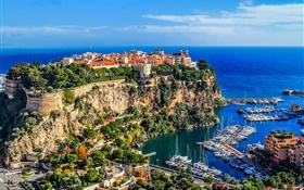 Монако, Монте-Карло, город, скалы, море, берег, дома, лодки