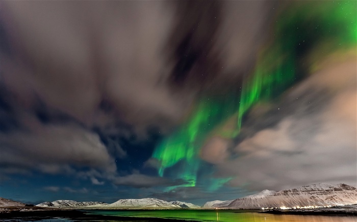 Норвегия, Северное сияние, горы, небо, звезды, сумерек обои,s изображение