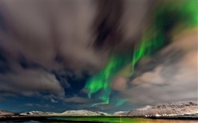 Норвегия, Северное сияние, горы, небо, звезды, сумерек HD обои