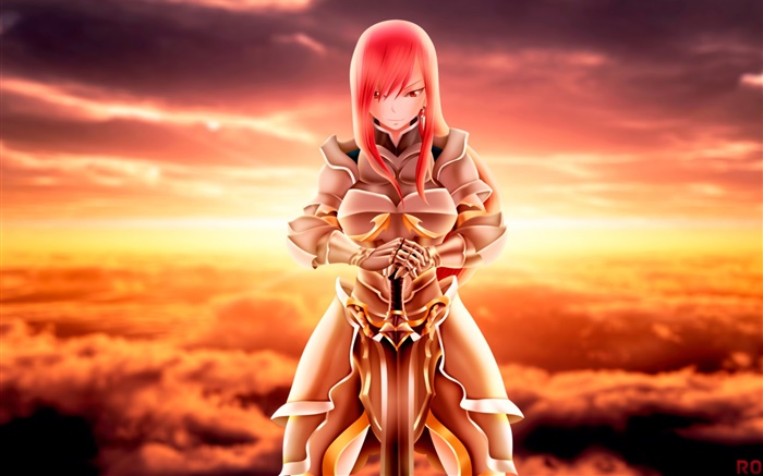 Красные волосы девушка аниме, Fairy Tail, меч обои,s изображение