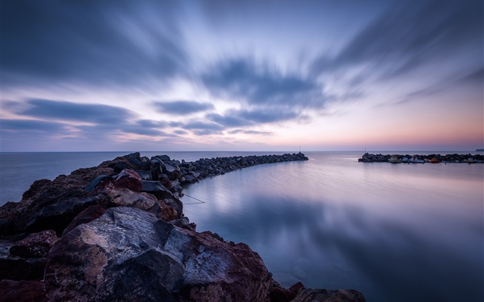 Море, камни, берег, облака, вечер обои,s изображение