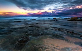 Море, вода, камни, облака, закат HD обои