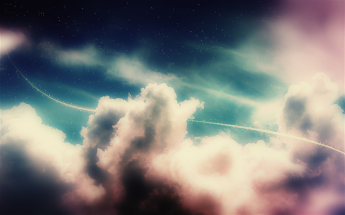 Небо, облака, свет линия, звезды, креативный дизайн обои,s изображение