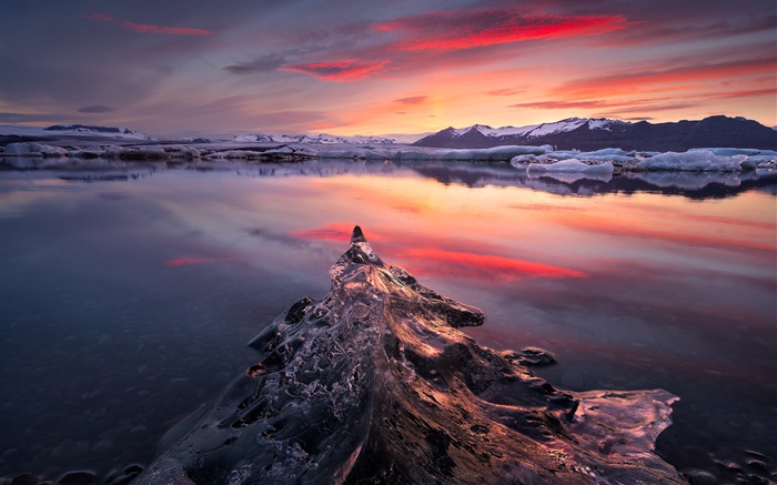 Восход, озеро, лед, зима, горы, рассвет обои,s изображение