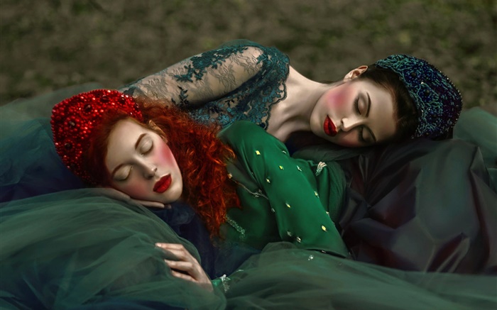 Две девушки спят, ретро стиль обои,s изображение