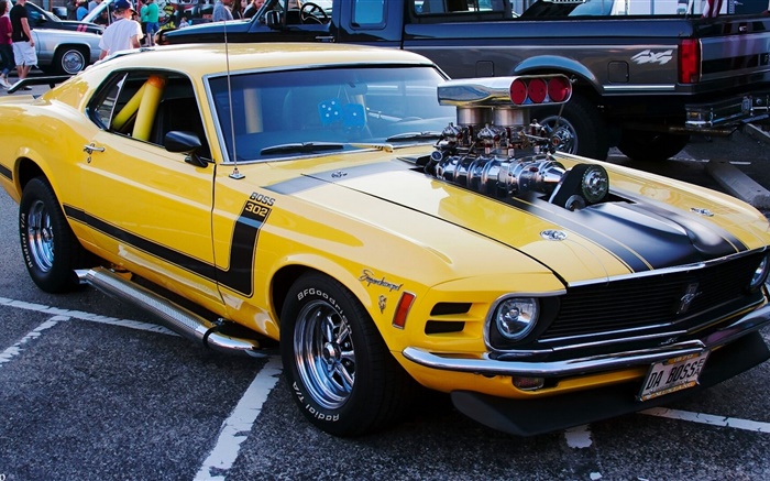 1970 Ford Mustang мышцы автомобиль, желтый цвет обои,s изображение