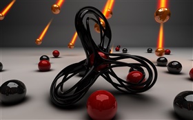 3D дизайн, кривая, красные и черные шары, падают HD обои