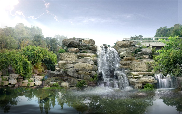 3D дизайн, скалы, водопады обои,s изображение