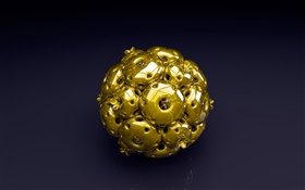 3D золотой мяч, черный фон HD обои