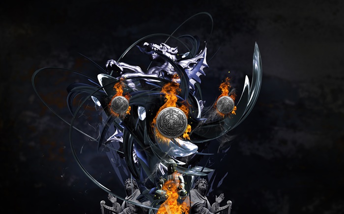 3D статуя, дракон, будда, черный фон обои,s изображение