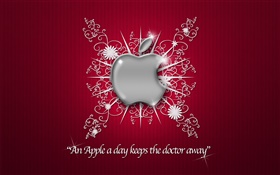 Apple, логотип, цветы, красный фон HD обои