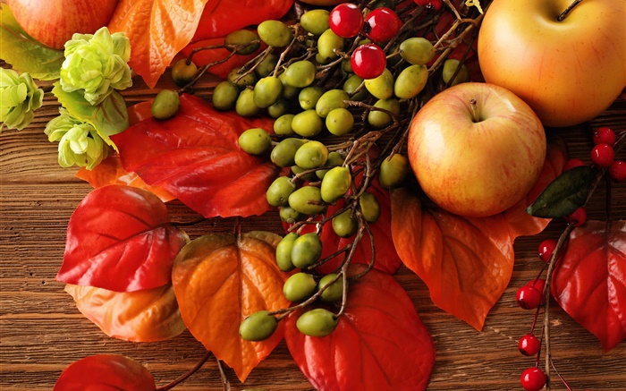 Осень, плоды, листья, ягоды, яблоки обои,s изображение
