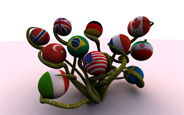 Шарообразный флаги, дерево, 3D творческий обои,s изображение