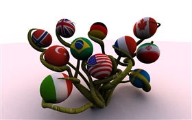 Шарообразный флаги, дерево, 3D творческий HD обои