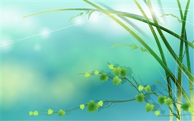 Бамбук, зеленый, листья, весна, векторные картинки