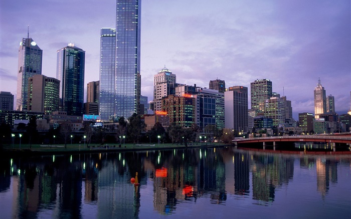 Красивый город, закат, река, мост, здания, Австралия обои,s изображение