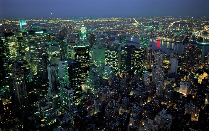 Красивый ночной город, огни, вид сверху, Нью-Йорк, США обои,s изображение