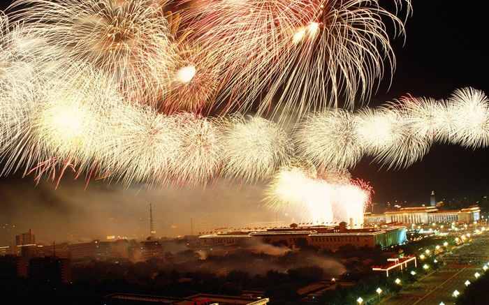Пекин фестиваль ночь, фейерверк, огни обои,s изображение