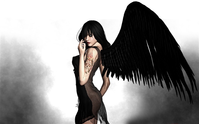 Черный ангел, крылья, фантазии девушки обои,s изображение