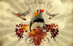 Черная птица летать, творческое искусство дизайна HD обои