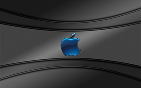 Синий Apple, логотип, серый фон HD обои