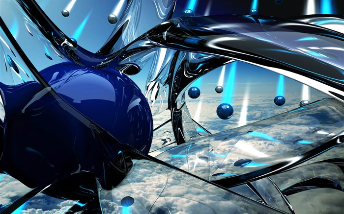 Синие шары, корабль, дождь, 3D дизайн обои,s изображение