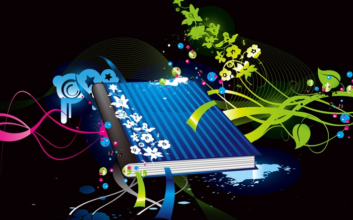 Синий обложка книги, зеленые цветы, вектор дизайн обои,s изображение