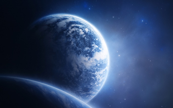 Синие планеты и голубое пространство обои,s изображение