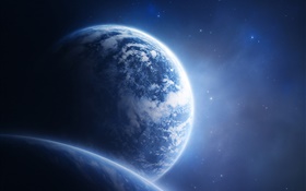 Синие планеты и голубое пространство HD обои