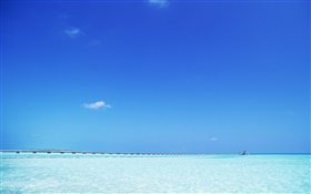 Синее море, пирс, Мальдивские о-ва HD обои