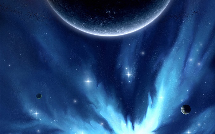 Голубое пространство, планеты, звезды, свет обои,s изображение
