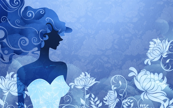 Синий стиль, мода вектор девочка, цветы обои,s изображение