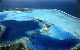 Bora Bora, Французская Полинезия, курорт, пляж, море, вид сверху HD обои
