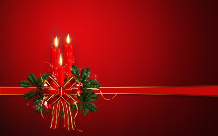 Рождество тематические, ленты, свечи, красный фон обои,s изображение