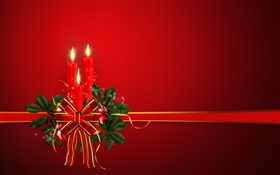 Рождество тематические, ленты, свечи, красный фон HD обои