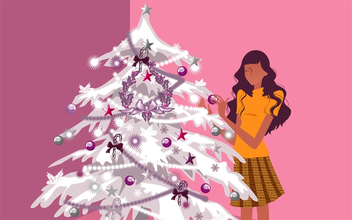 Рождественская елка и девочка, векторный дизайн обои,s изображение