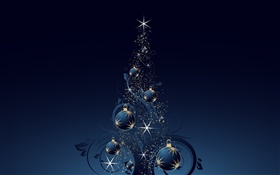Рождественская елка, шары, звезды, темно-синий стиль, вектор HD обои
