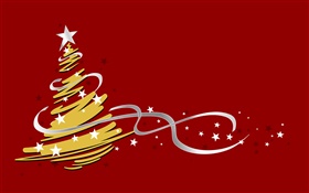 Рождественская елка, простой стиль, красный фон