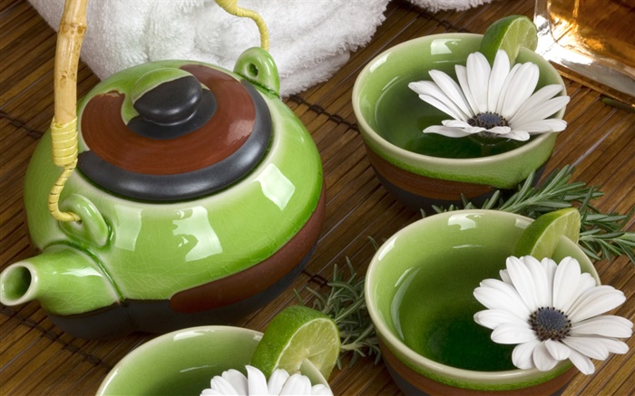 Хризантемы, чай, полотенца, SPA тема обои,s изображение
