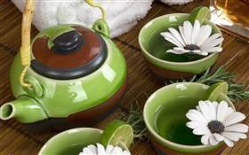 Хризантемы, чай, полотенца, SPA тема HD обои