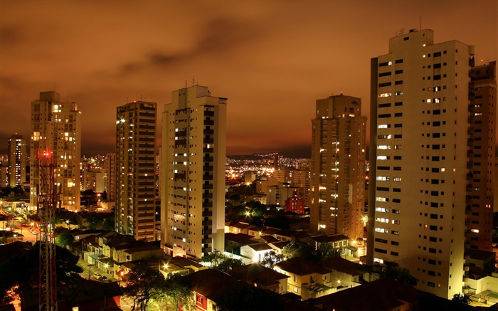 Город ночь, небоскребы, огни обои,s изображение